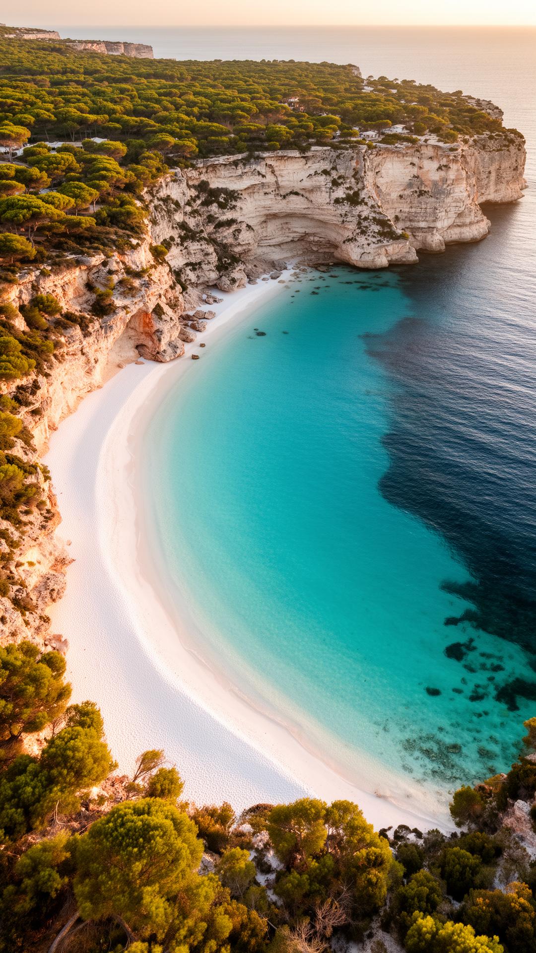 Cala del sur de Menorca con aguas turquesas y acantilados